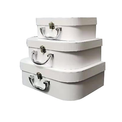 Plain Ivory White Cardboard Suitcase Gift Box With Metal Handle Set